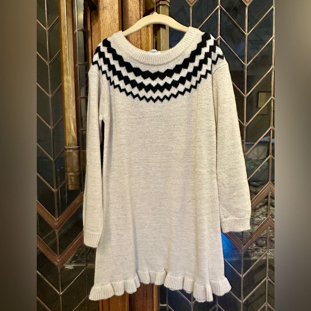 Jacadi Girls Patterned Cream and Black Sweater Dress Size 8. NWT